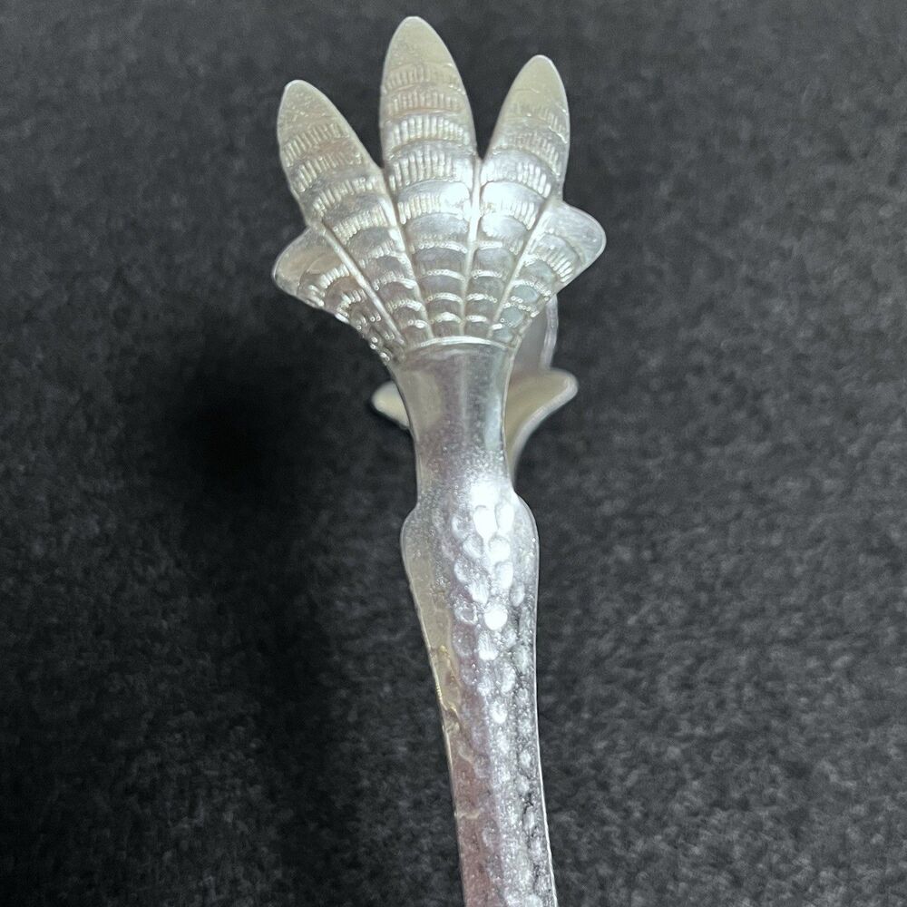 Glass Ice Bucket Diamond Pattern Pressed Hammered Handle & Embossed Tongs - Picture 6 of 6